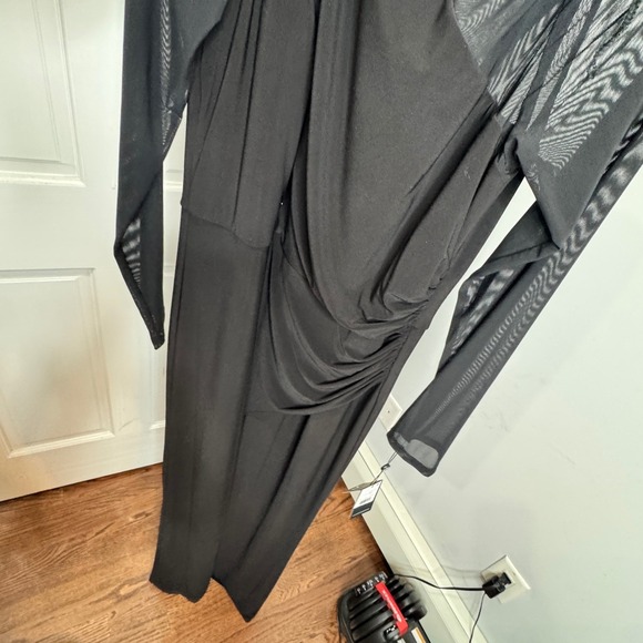 Adrianna Papell Black Draped Mesh Sleeve Jumpsuit Evening Dress Pant Size 12 New - Picture 6 of 10
